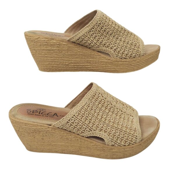 Sbicca Platform Wedge Slide Sandal 10 Espadrille Casual Slip On Tan Natural - Picture 12 of 16